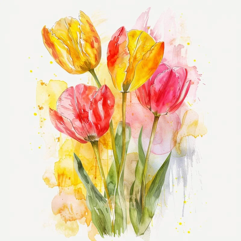 12 Midjourney prompt watercolor tulip flowers