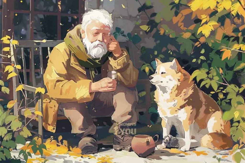 6 Midjourney prompt an old man and his dog painting