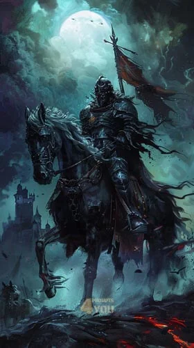 A knight riding the horse dark in fantasy style for midjourney prompt