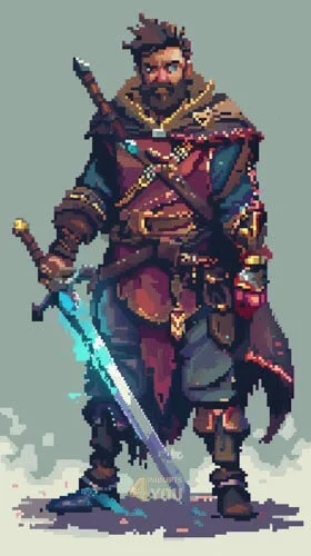 A main character from rpg game use pixelate art style for midjourney prompt