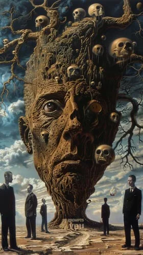 midjourney prompt create a man head in surrealism style