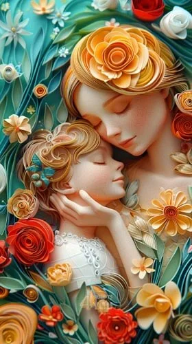 A mother hugged her daughter use quilling paper craft style for midjourney prompt