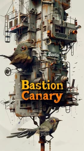 Bastion Canary Words poster created in typographic style for midjourney prompt