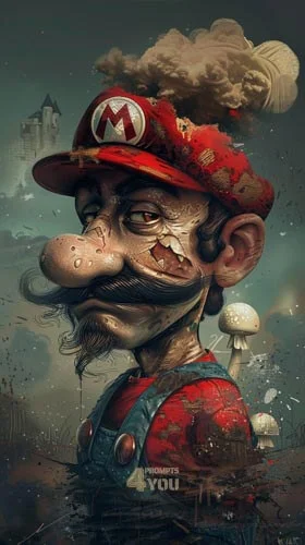 midjourney prompt create a Mario in surrealism 