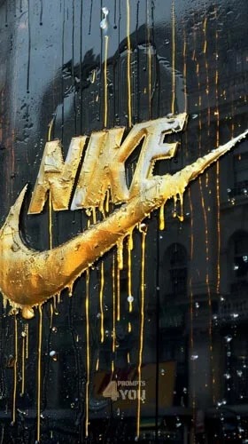 Nike golden logo drawing in dripping art style midjourney prompt