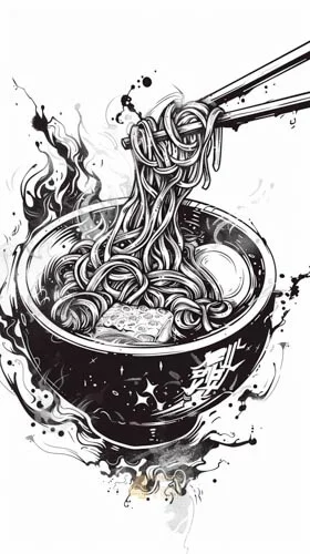 a ramen bowl poster created in ink art style for midjourney prompt