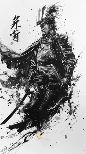 a samurai poster created in ink art style for midjourney prompt