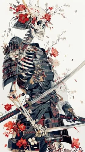 a samurai skeleton artwork created in ukiyo e art style midjourney prompt