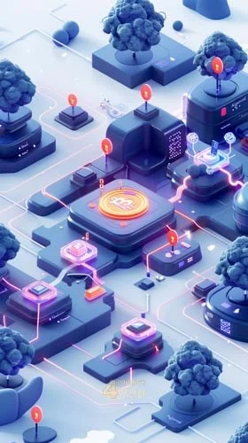 Bitcoin processing flow concept use isometric drawing style for midjourney prompts