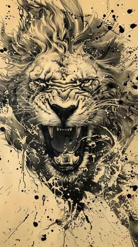 lion poster created in ink art style for midjourney prompt