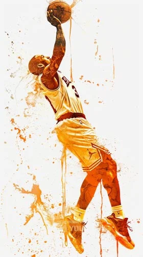 michael jordan jumping drawing in dripping art style midjourney prompt