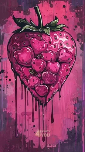 pink strawberries drawing in dripping art style midjourney prompt