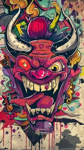 red demon head artworks created in graffiti style midjourney prompt