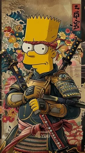 simpson samurai character designed in ukiyo e art style midjourney prompt