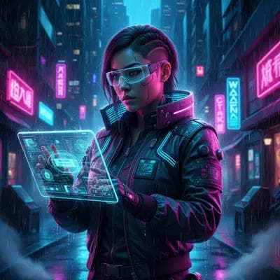أمر MakeMyTrend: Cyberpunk Streetwear Tech Innovator AI Trend - لقطات احترافية