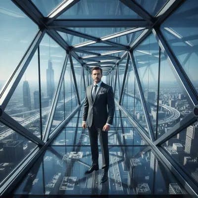 أمر MakeMyTrend: صورة شخصية فائقة الحداثة من الزجاج Skybridge Executive AI - لقطات احترافية