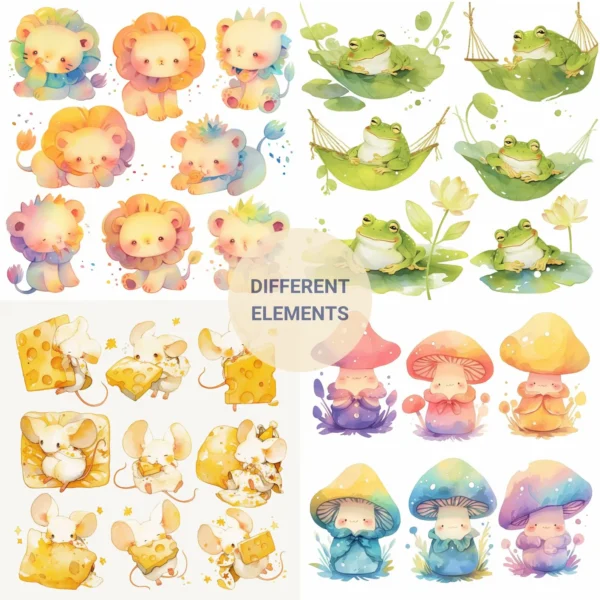 MIDJOURNEY the best prompts to create kawaii sticker clipart in different elements and interests