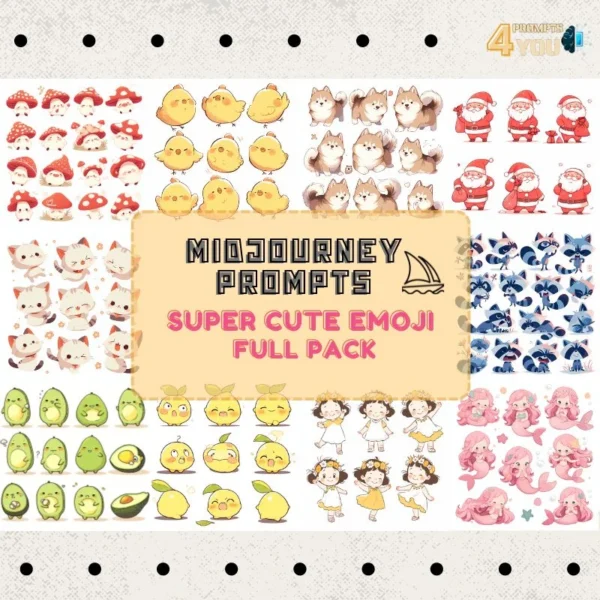 Midjourney prompts create cute and beautiful emoji stickers pack