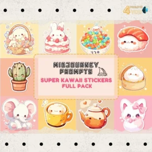 Midjourney best and easy prompts to create kawaii stickers collection